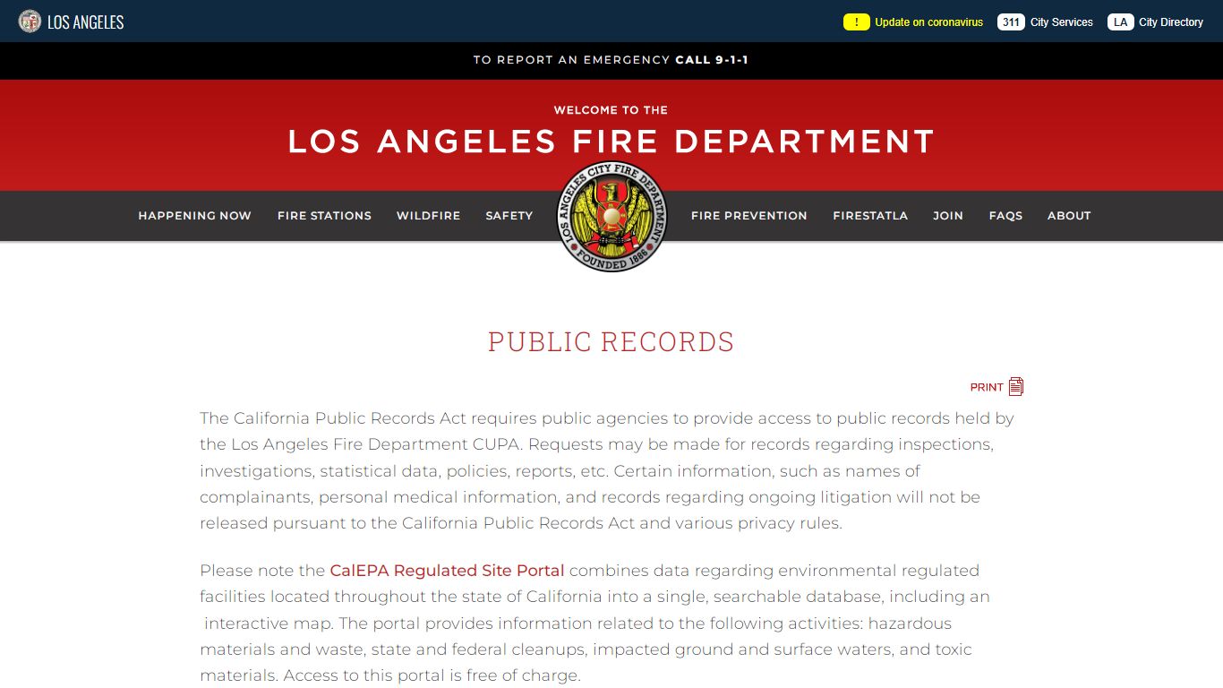 Public Records | Los Angeles Fire Department