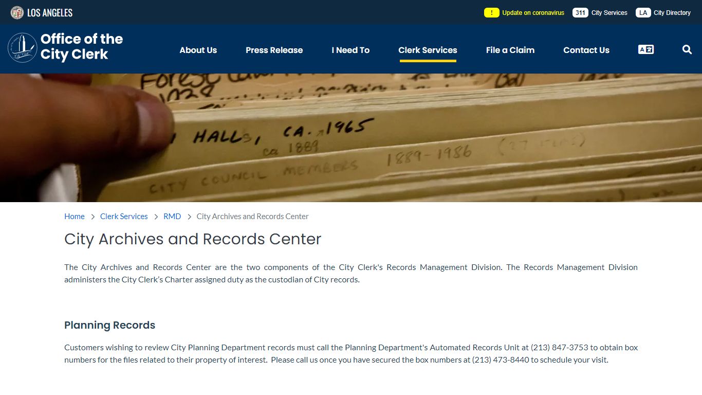 City Archives and Records Center | Office of the City Clerk - Los Angeles